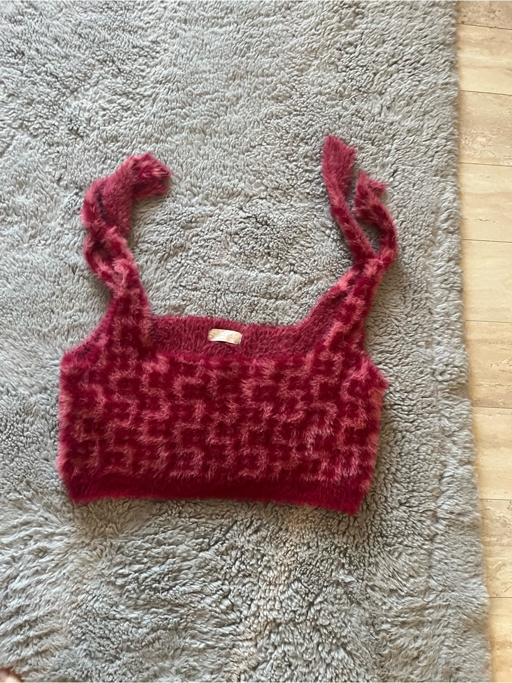 Altar'd State Fuzzy Wine Red Cropped Tank Sweater